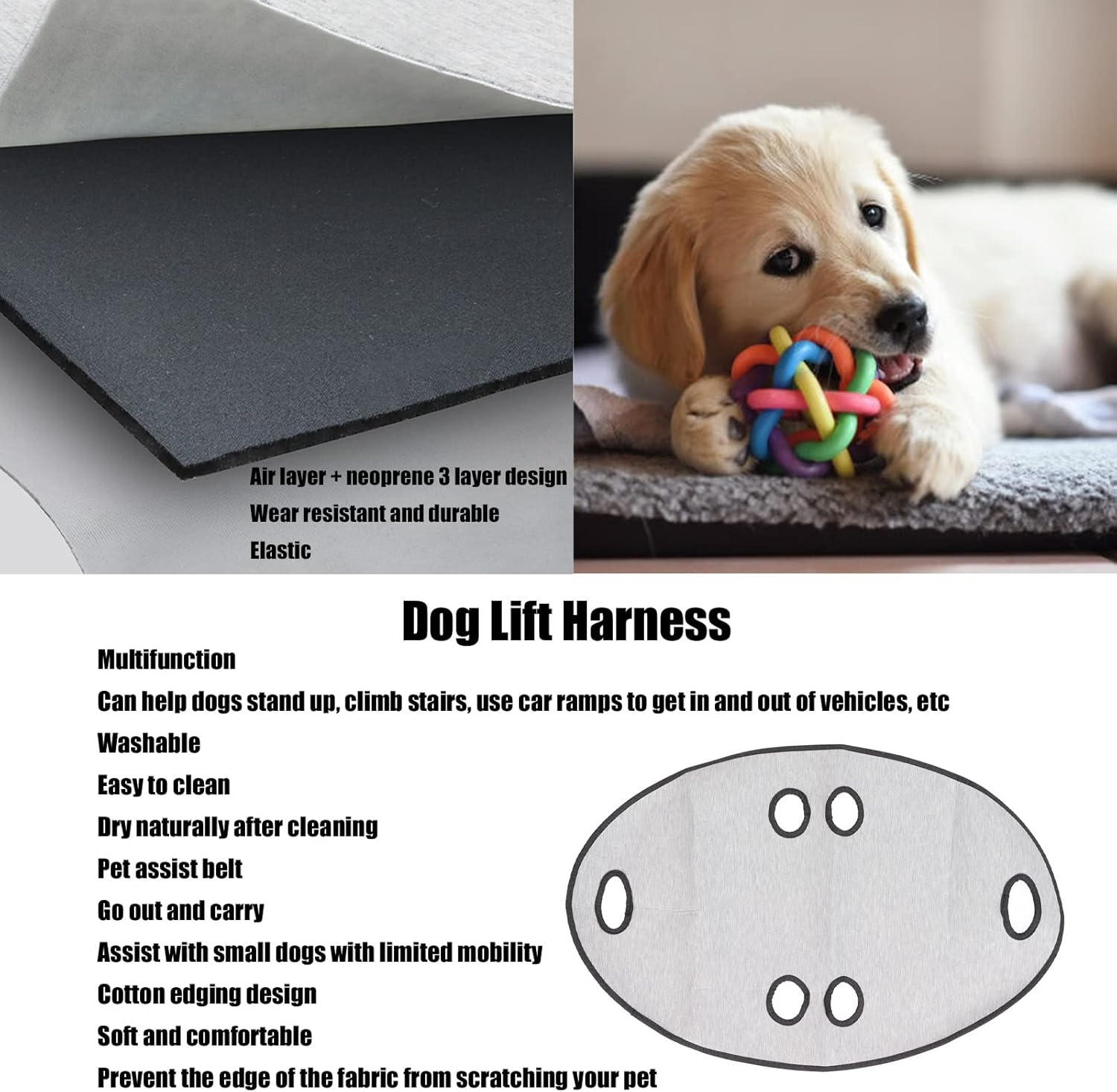 EVTSCAN Dog Lift Belt Soft Breathable Full Body Auxiliary Pet Support Sling Harness for Cat Puppy image number 1