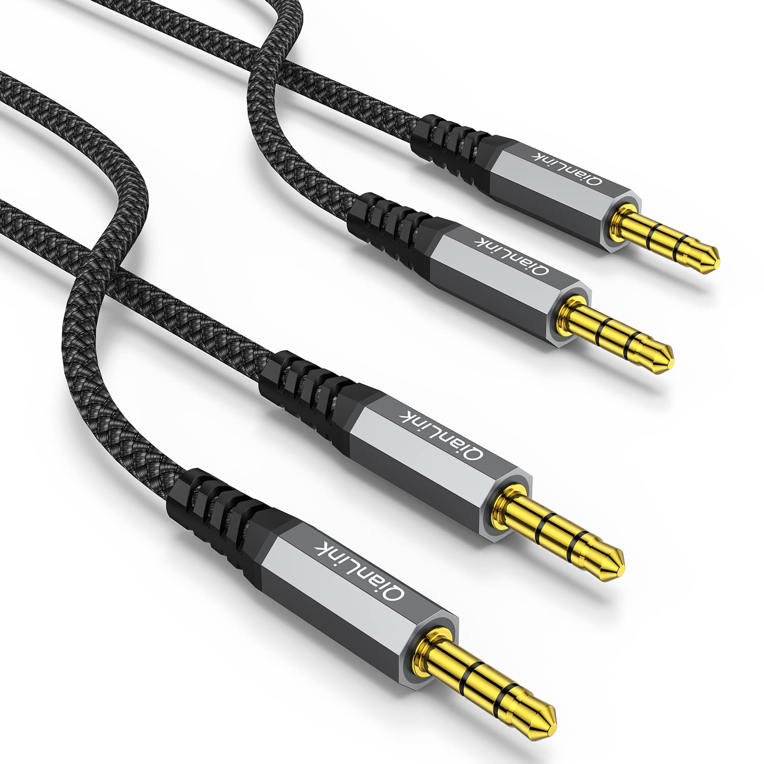 2 Pack AUX Cable,Auxiliary Cable（1.6Ft/0.5M, Hi-Fi Sound）3.5Mm TRS Auxiliary Audio Cable Nylon Braided Aux Cord Compatible with Car,Home Stereos,Speaker,Ipod Ipad,Headphones,Sony,Echo Dot,Beats(Grey)