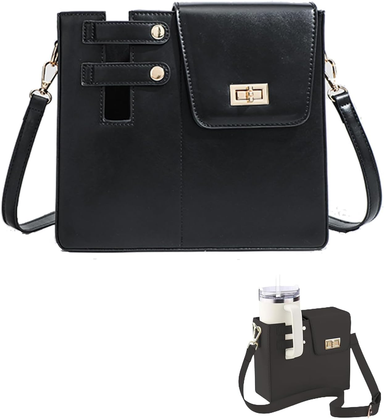 Taicols Water Bottle Bag Crossbody,Water Bottle Carrier Bag for Stanleys Cup,Pu Cup Bag with Adjustable Shoulder Strap,Water Bottle Holder Crossbody, Portable Crossbody Water Cup Storage Bag