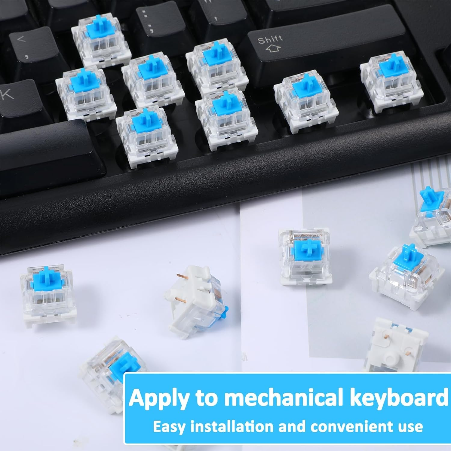 Mechanical Keyboard Switches 20-Pack - Blue Clicky 3-Pin Switches, Dustproof & Waterproof, Enhanced RGB Lighting for Keyboard Accessories for Mechanical Gaming Keyboards image number 1