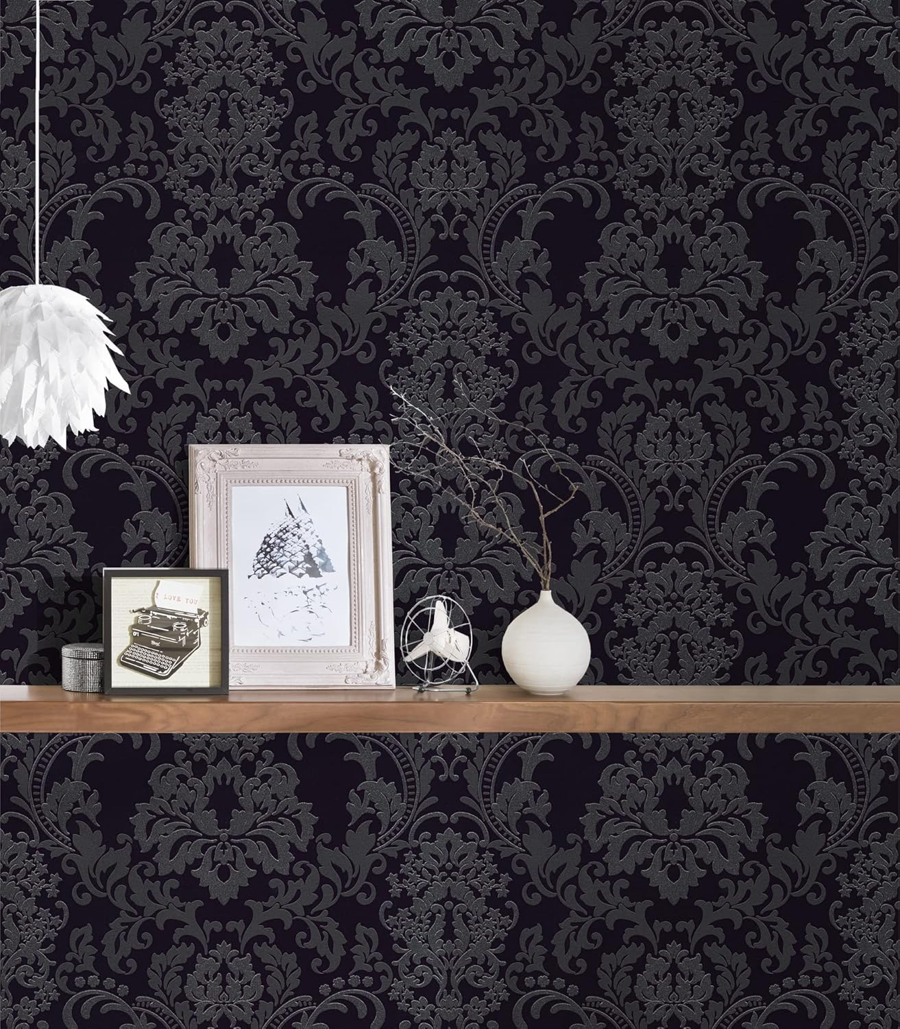 A.S. Cr&eacute;ation Black & White Non-Woven Wallpaper with Ornaments 0.53 X 10.05 M - Black, Silver - Baroque Wallpaper Made in Germany - 361663 image number 2