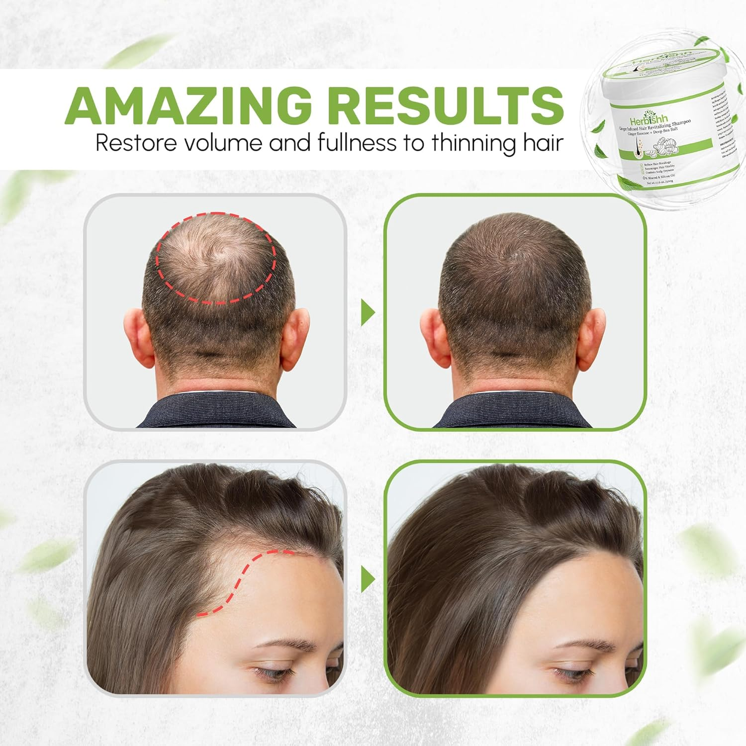 Herbishh Ginger Hair Revitalizing Shampoo Jar with Deep Sea Salt &ndash; anti Dandruff Shampoo for Weak, Brittle Hair & Dry Scalp &ndash; Boosts Hair Growth & Free from Mineral & Silicon Oil, 500 G/17.6 Oz image number 4