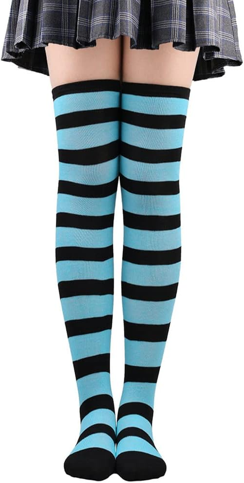 Women Striped Thigh High Stockings, MH MOIHSING Extra Long Cotton over Knee Tube Long Stocks High Stockings for Woman Girls Cosplay/Goth/Christmas Party LW-3, One Size