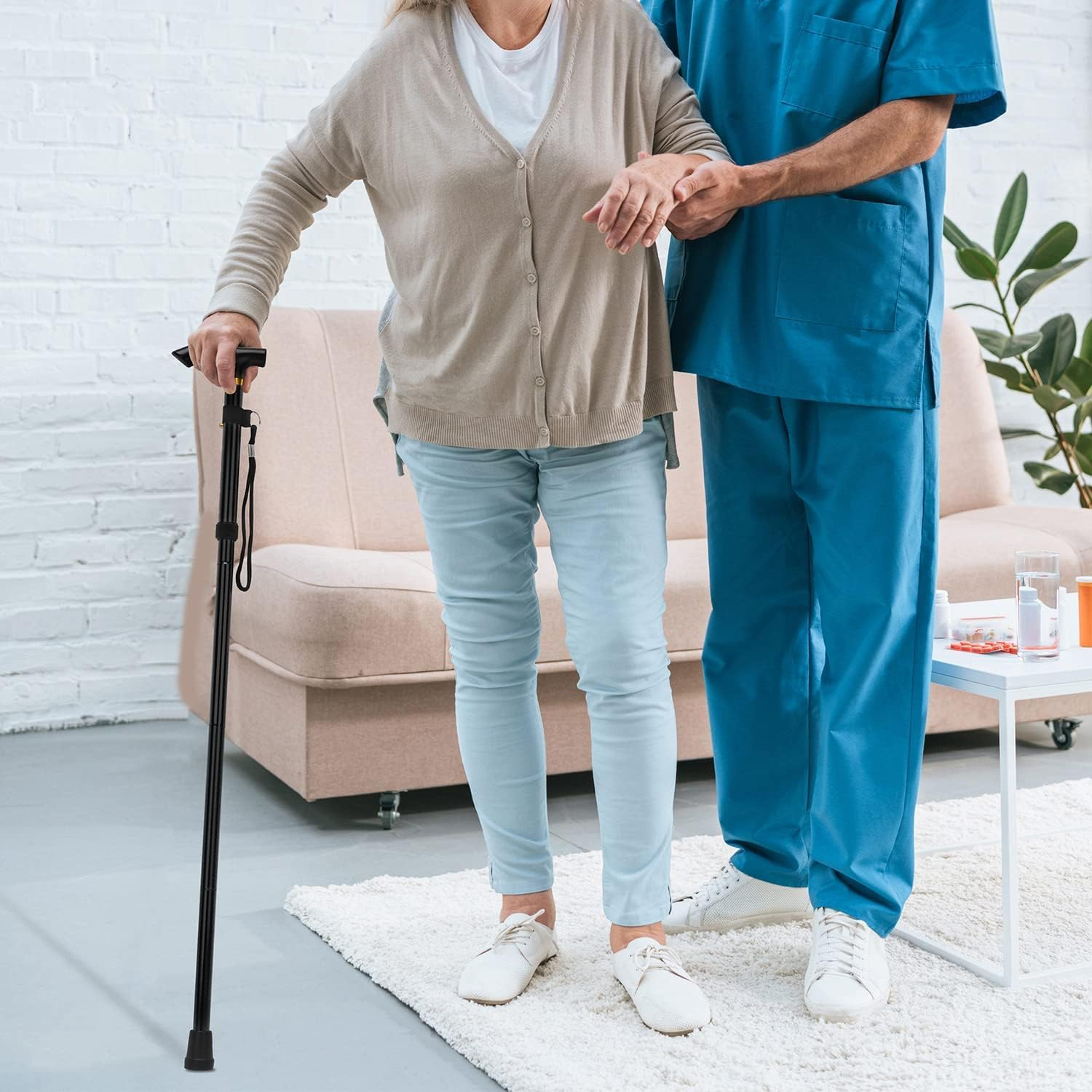 Foldable Walking Cane for Seniors, Walking Stick for Men & Women-Premium Collapsible Cane- Pocket Cane Lightweight Adjustable Heavy Duty Folding Walking Stick Silver image number 3