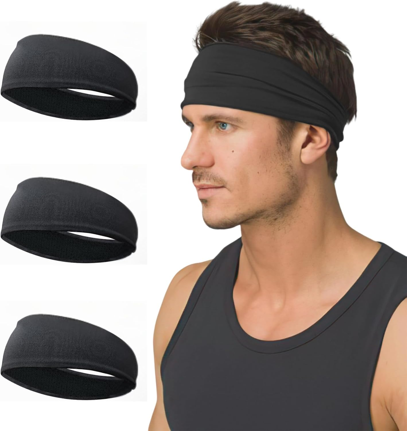 Sports Headband for Men, JOMWEN Moisture Wicking Breathable Sweatband, Reused & Washed Headband Sweat Bands for Running Cycling Yoga Fitness Workout