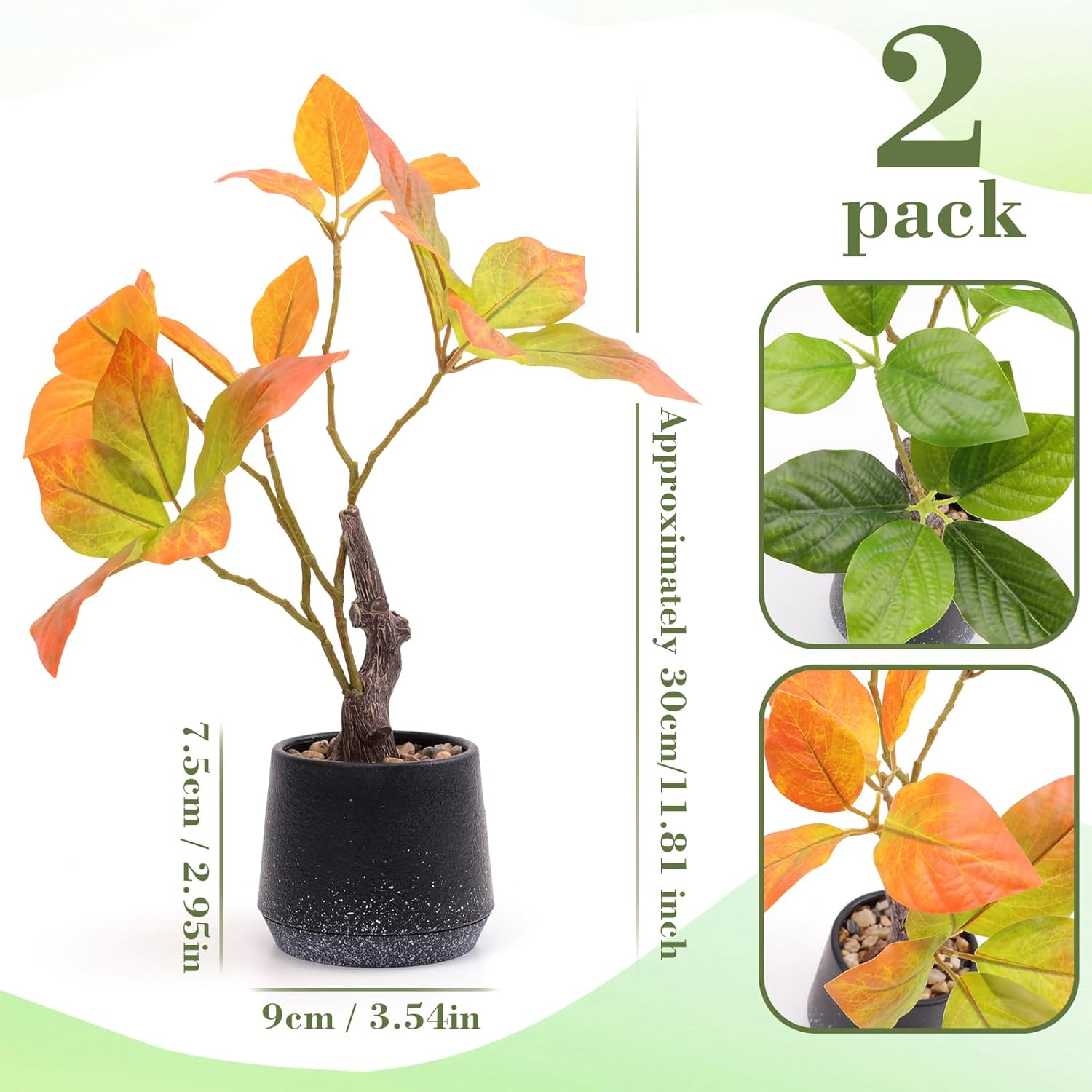 Gresorth 2 Pack Artificial Bonsai Plants with Decorative Pebbles Fake Realistic Greenery Potted Decor for Indoor Spaces Office Displays Garden Landscapes - 30Cm - C - 2 Colors image number 3