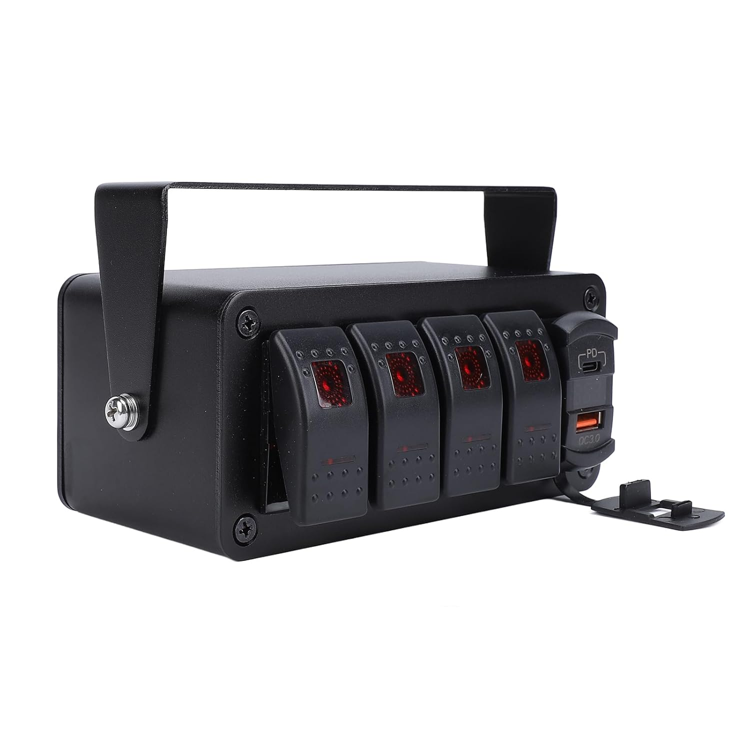 Rocker Switch Box, 12V 24V 4 Gang Rocker Toggle Switch Panel Box, 20 Amp, SPST On/Off PD Type C and QC 3.0 USB Voltmeter for Auto Automotive Lights Boats Rvs Trucks (Red Light) image number 5