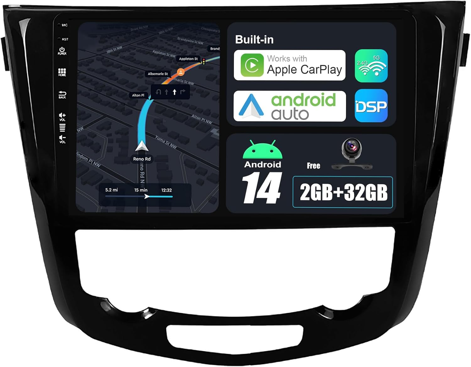 Android 14 IPS Car Stereo for Nissan X-Trail Qashqai J11 Rouge(2014-2018)- 2G+32G - Wireless Carplay/Android Auto - Rear Camera - 10.1 Inch 2 Din -DAB Steering Wheel Fast-Boot Bluetooth Wifi image number 1