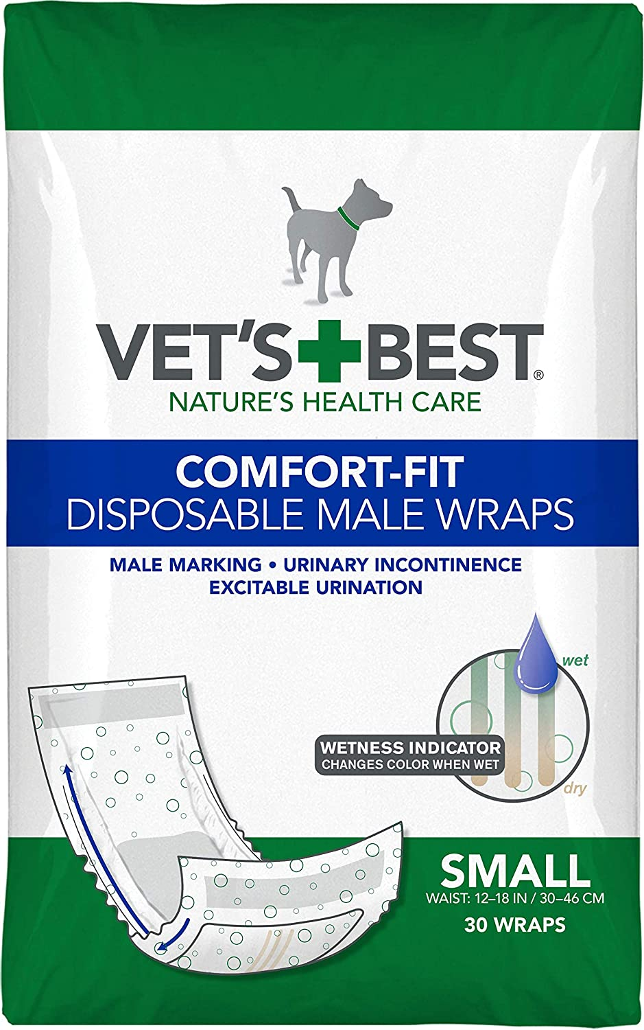 Vet&rsquo;S Best Comfort Fit Disposable Male Dog Diapers | Absorbent Male Wraps with Leak Proof Fit | Small, 30Count image number 1