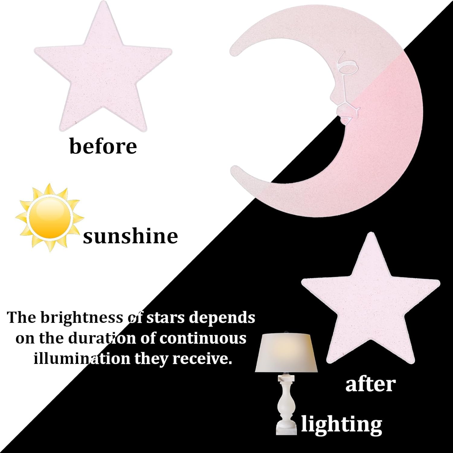 Pack of 200 3D Luminous Stars Ceiling Lights Stars Moon Luminous Stars Plastic Stars Luminous for Bedroom Ceiling Starry Sky Decoration (Pink) image number 5