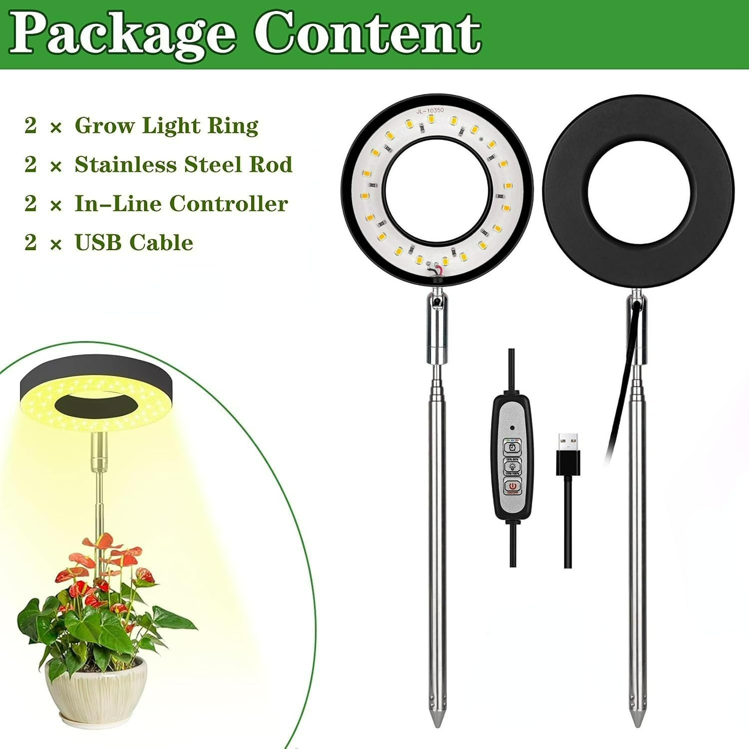 Plant Grow Light, 2Pack LED Growing Lamp Full Spectrum for Indoor Plant, Height Adjustable Plant Light with Auto On/Off Timer 3/9/12H,4 Dimmable Brightness for Small Plant, Black image number 1
