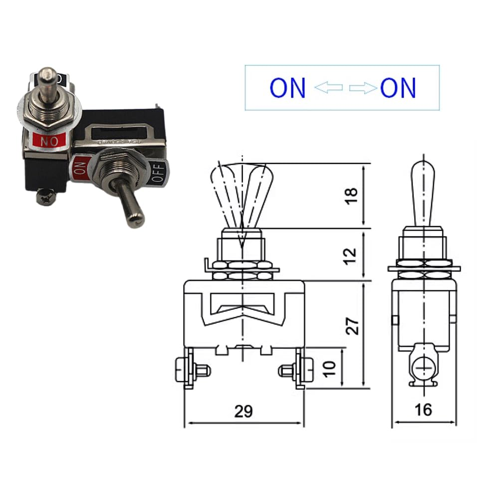 AIMALL 5X Waterproof Toggle Flick Switch 250V On/Off Car Dash Light Metal 12 Volt Boot, SPST 2Pin Heavy Duty, 15A Rocker Toggle, 1.14X0.63X2.2 Inches image number 6