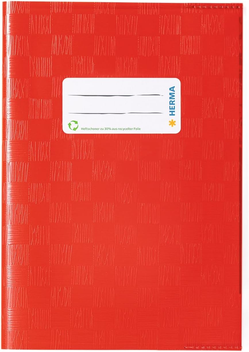 HERMA Exercise Book Cover A5, with Inscription Label, Made of Wipeable and Sturdy Plastic, Slip on Cover Jackets for School, White - Red