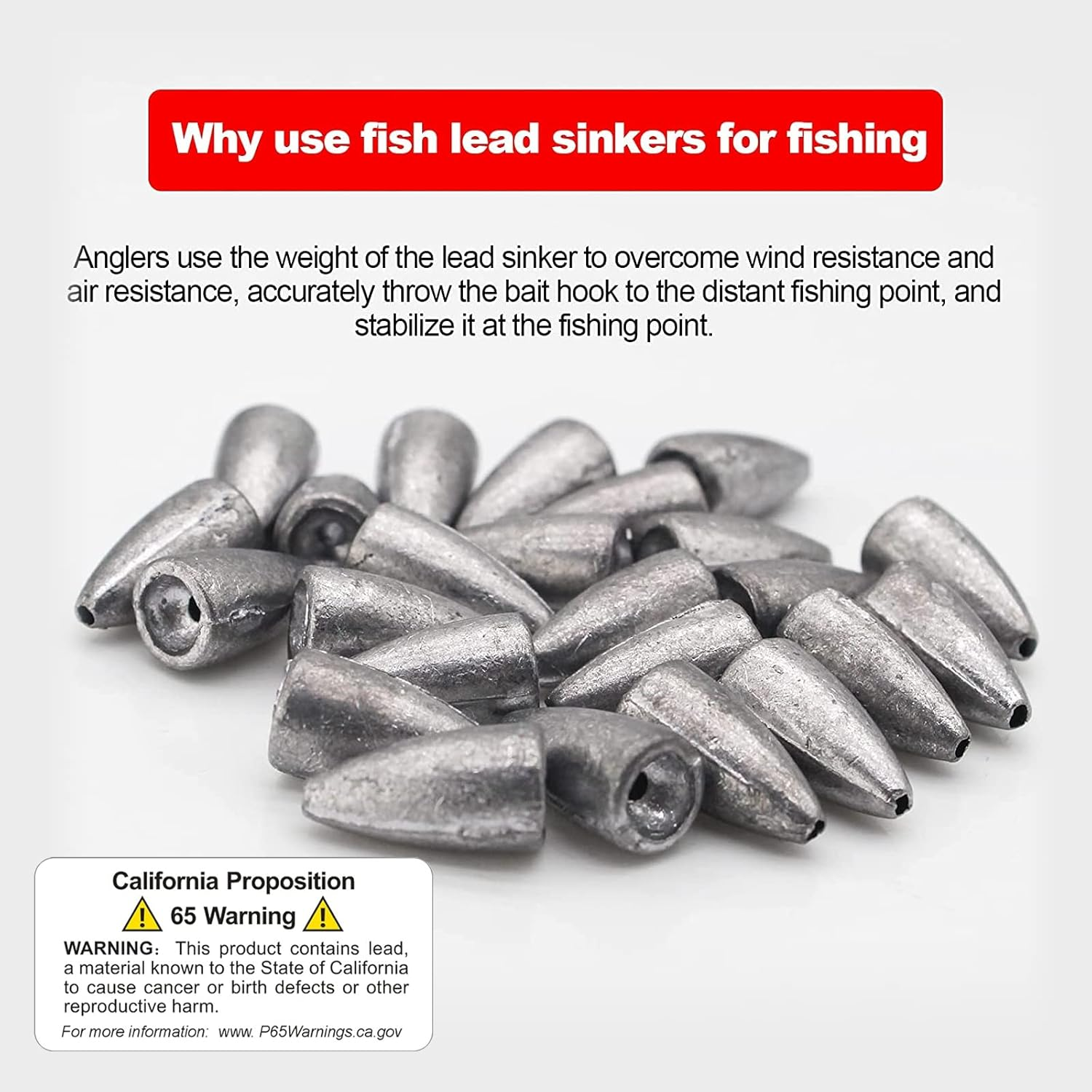 FREGITO 50Pcs Fishing Weight Sinkers, Lead Worm Weights Fishing Sinkers for Bass Fishing Texas Rigs image number 6