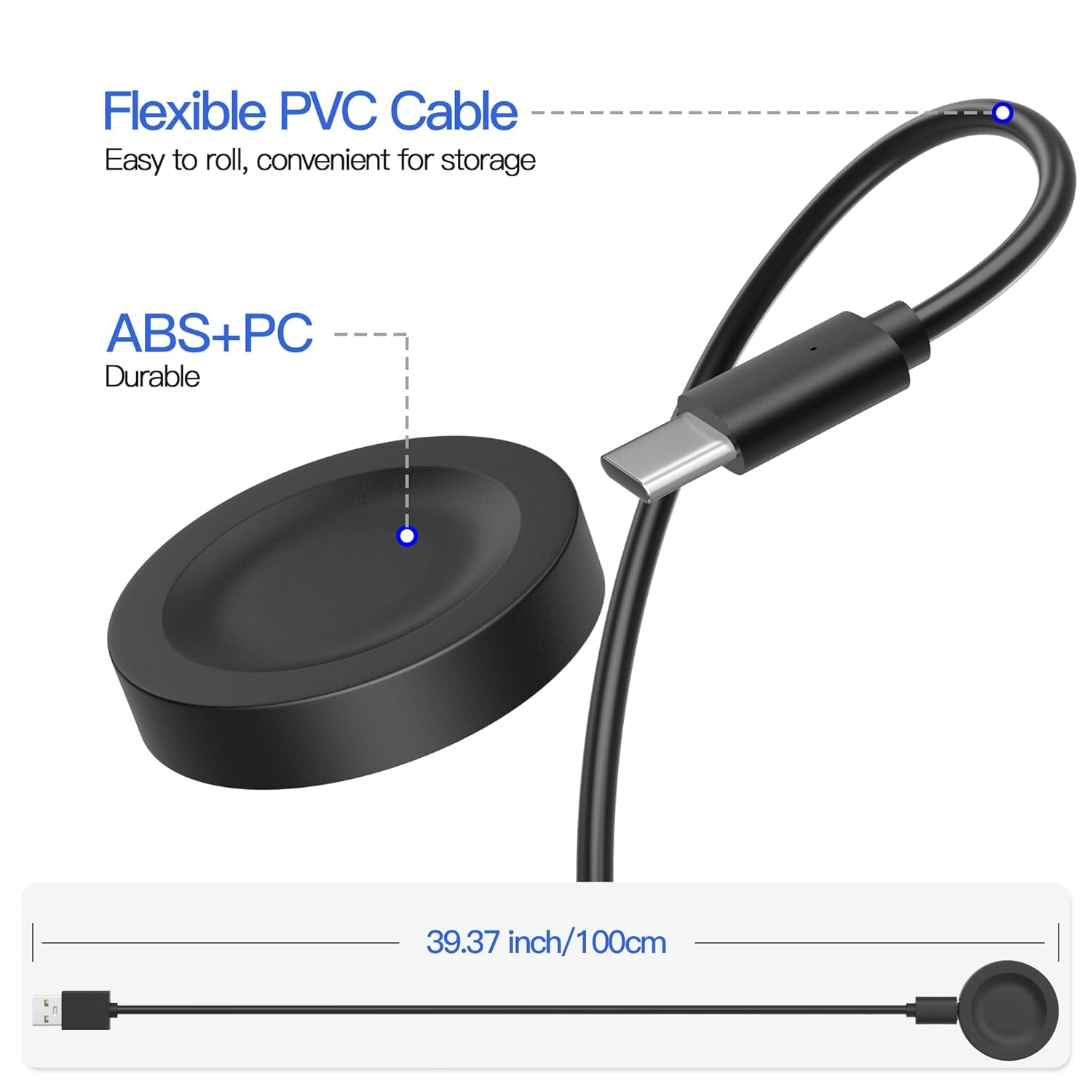 AWINNER Charger Compatible with Huawei Watch Charger Cable,Smartwatch Replacement USB Adapter Charge Cord Magnetic Charging Dock (Black 1 Pack) - Black 1 Pack image number 3