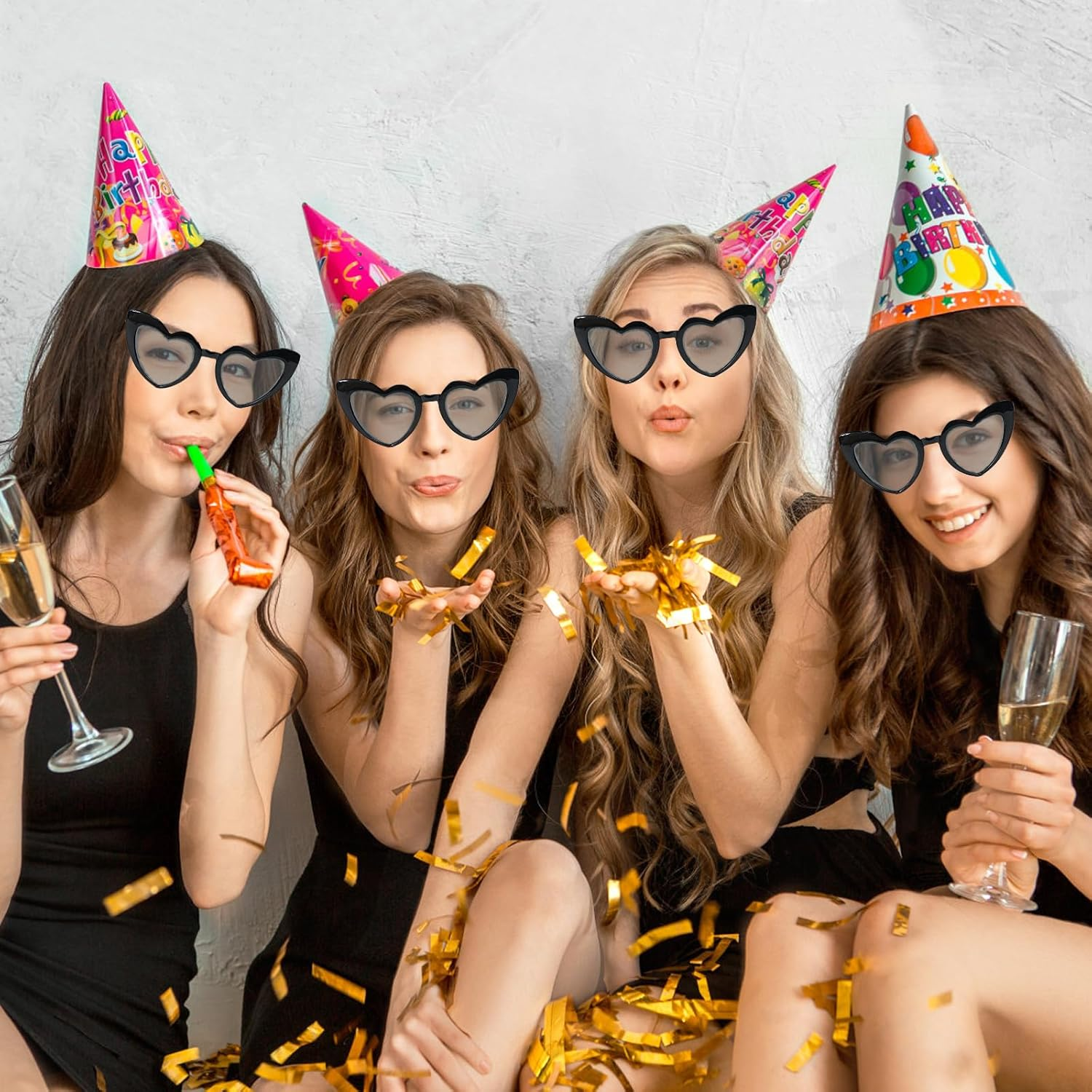 LACGO Pack of 21 Glasses Team Bride Hair Scrunchies Bridesmaids Gift Set 7Satin Scrunchies Hair Bobbles + 7 Sunglasses + Bride Team Bride Tattoos for Wedding Bridal Shower Hen Night Black image number 3