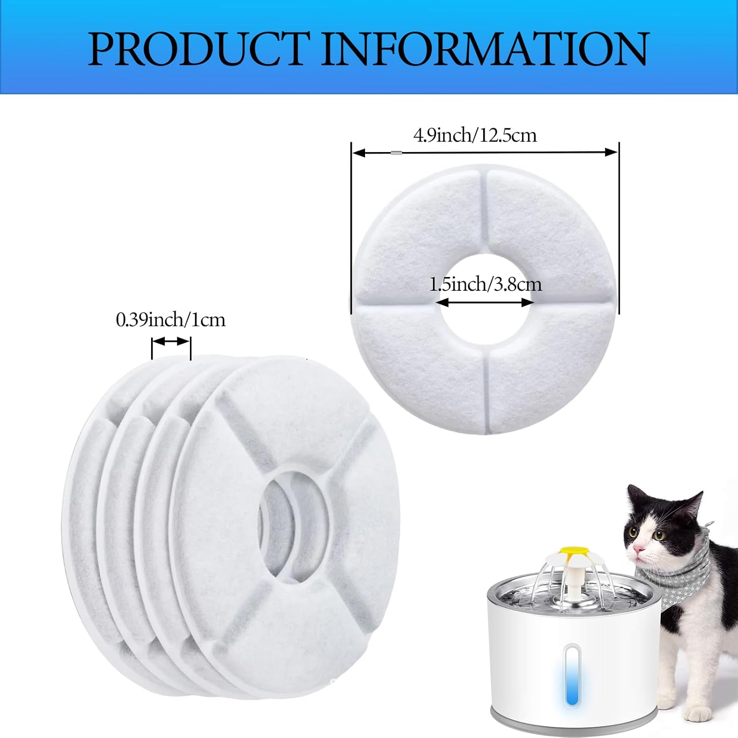 16 Pack Replacement Filters for Cat Fountain, Pet Water Fountain Filters, Activated Carbon Filters, Triple Filtration System for Pet Dog and Cat Waterer image number 3