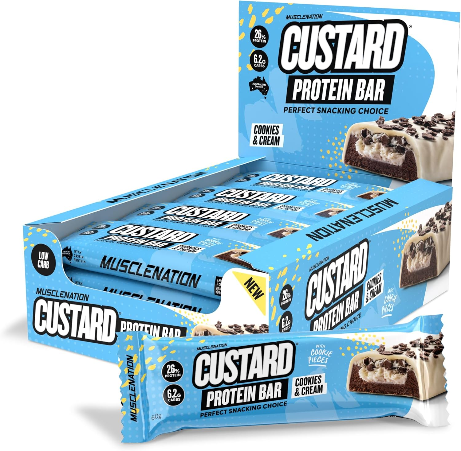 Muscle Nation Cookies & Cream Custard Protein Bars 12 X 60G image number 3