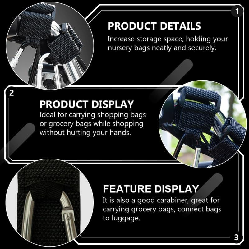 2Pcs Silver Stroller Hooks, Aluminum Alloy Carabiner Clips for Hanging Shopping Bags, Pram Organizer, Mummy Bag Holder, Car Stroller Accessories image number 5