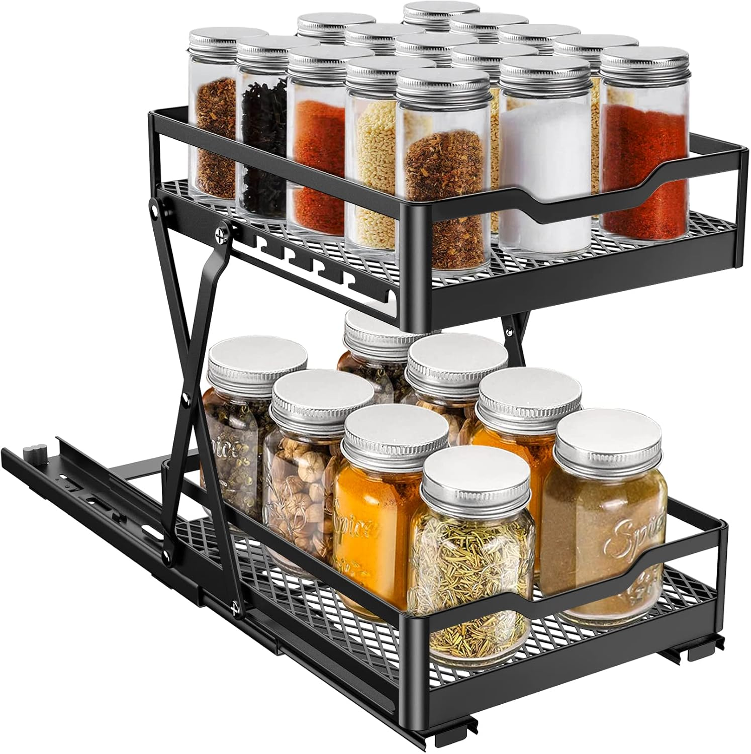 VOGWOLTH Spice Rack Organizer for Cabinet Seasoning Pull Out Pantry Kitchen Closet Storage Shelf Sliding inside Cabinets Organization Height Adjustable Heavy Duty Metal Basket image number 6