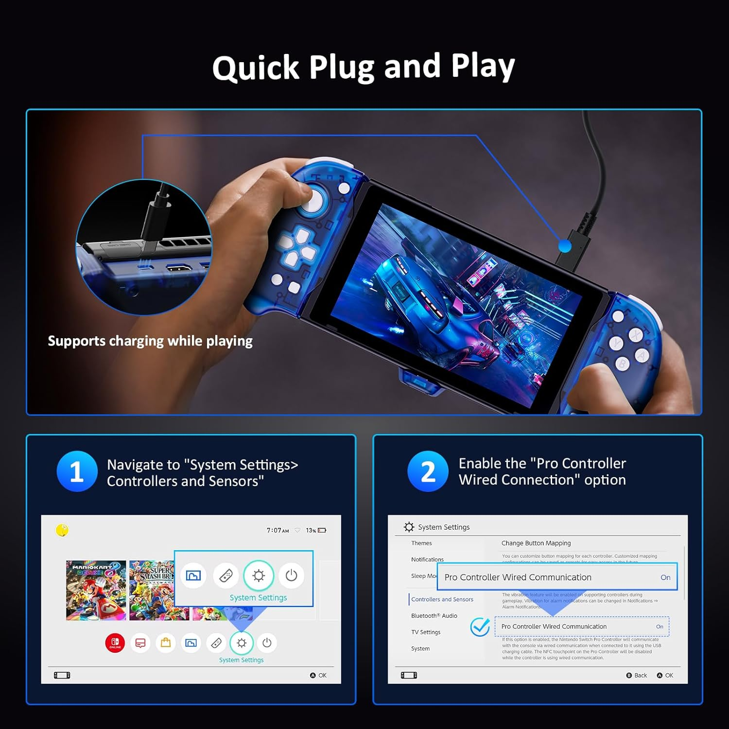 Nexigo Hall Effect Gripcon with Kickstand and HDMI Out for TV Docking, Hall Sensing Joystick for Switch/Switch OLED, Handheld Mode, 4K/1080P Supported HDMI and USB 3.0 Port, Blue image number 4