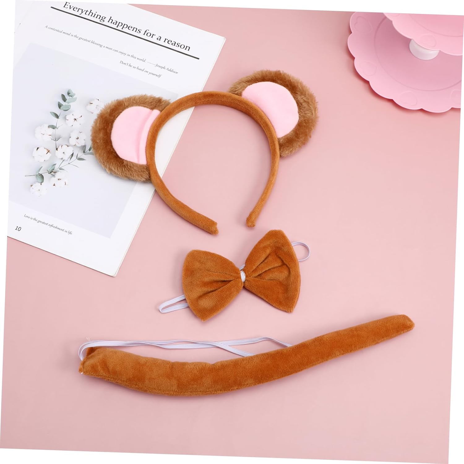 Monkey Themed Dress-Up Set Includes Headband Ears Tail & Bowtie for Halloween Cosplay Animal Inspired Costumes image number 4