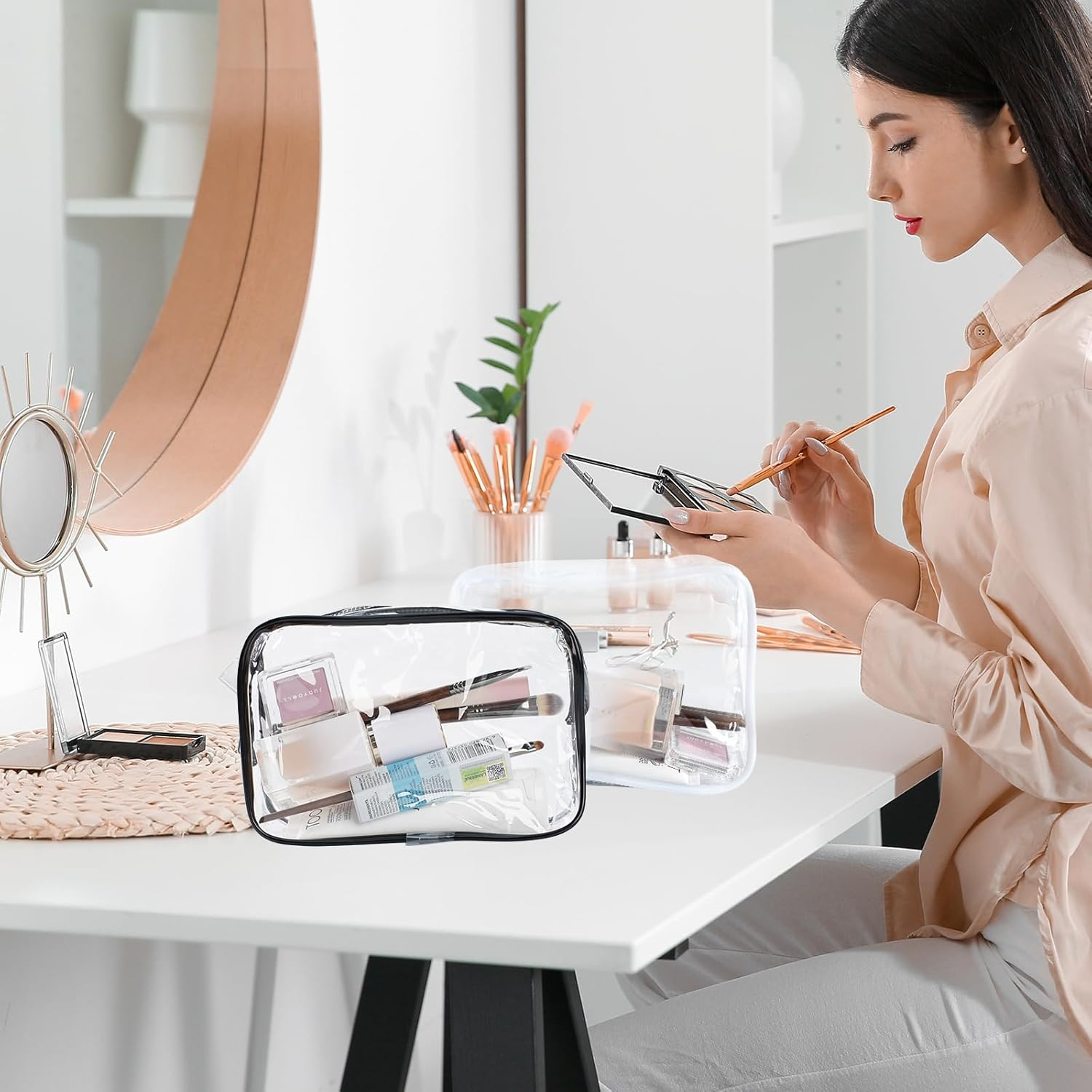 20 Pcs Clear Makeup Bag, PVC Toiletry Bag for Travel, Waterproof Transparent Cosmetic Bag with Zipper, Portable Plastic Pouch Organizer Storage Case for Women Men Vacation Bathroom (Black) image number 3