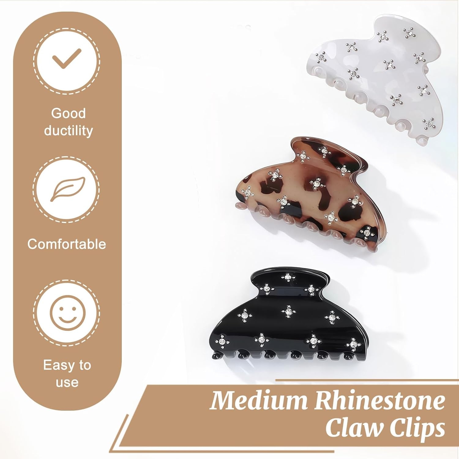 Xanthelle Hair Clips, 3Pack Hair Claws for Women & Small Hair Clips, Sparkling Rhinestone Claw Clips for Fine & Thick Hair, Acrylic Hair Claws image number 5