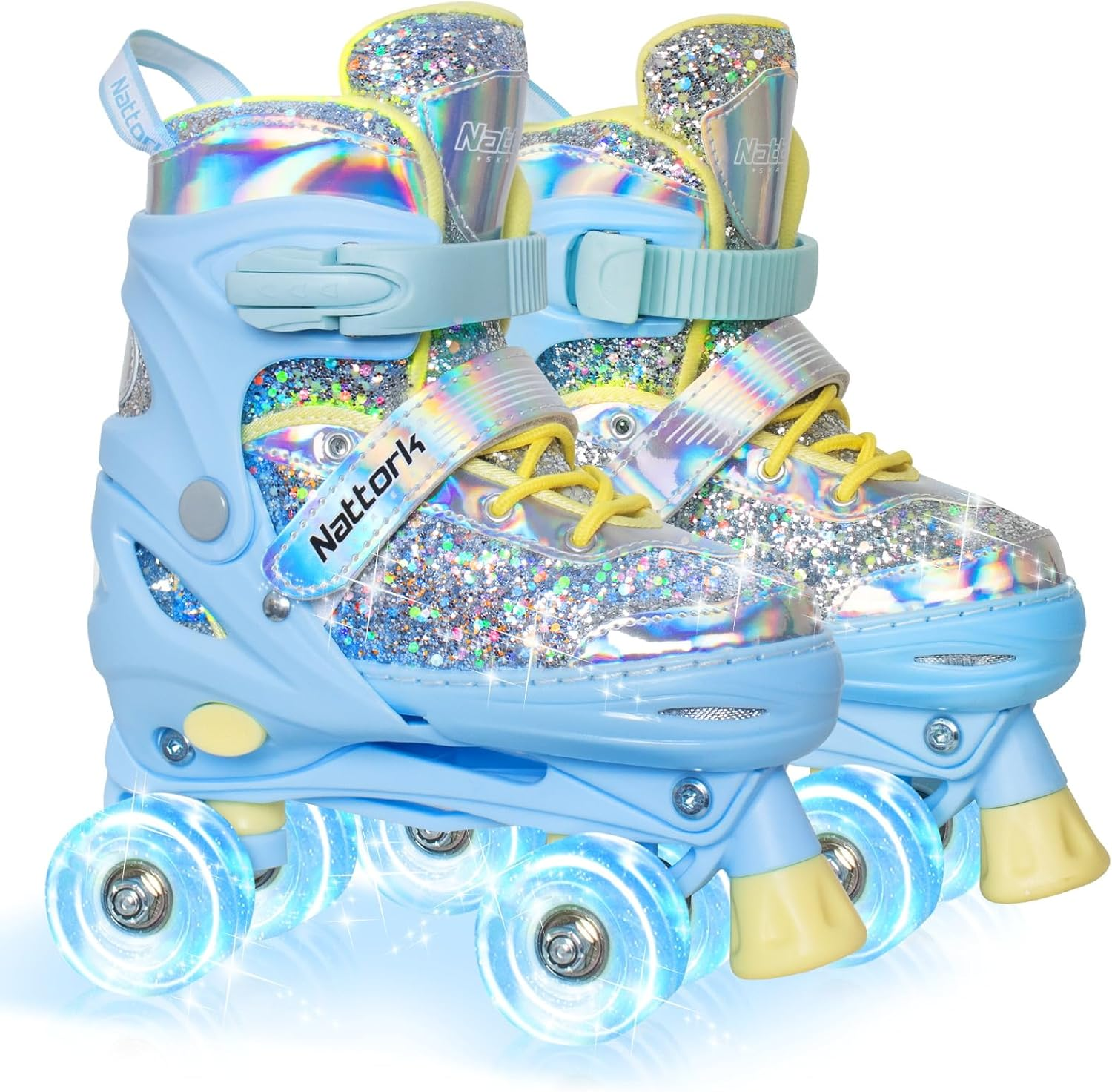 Nattork Kids Roller Skates for Girls Kids, 4 Sizes Adjustable Girls Roller Skates for Ages 3-12 with Light up Wheels & Safety Protection - Cool Indoor Outdoor Sports