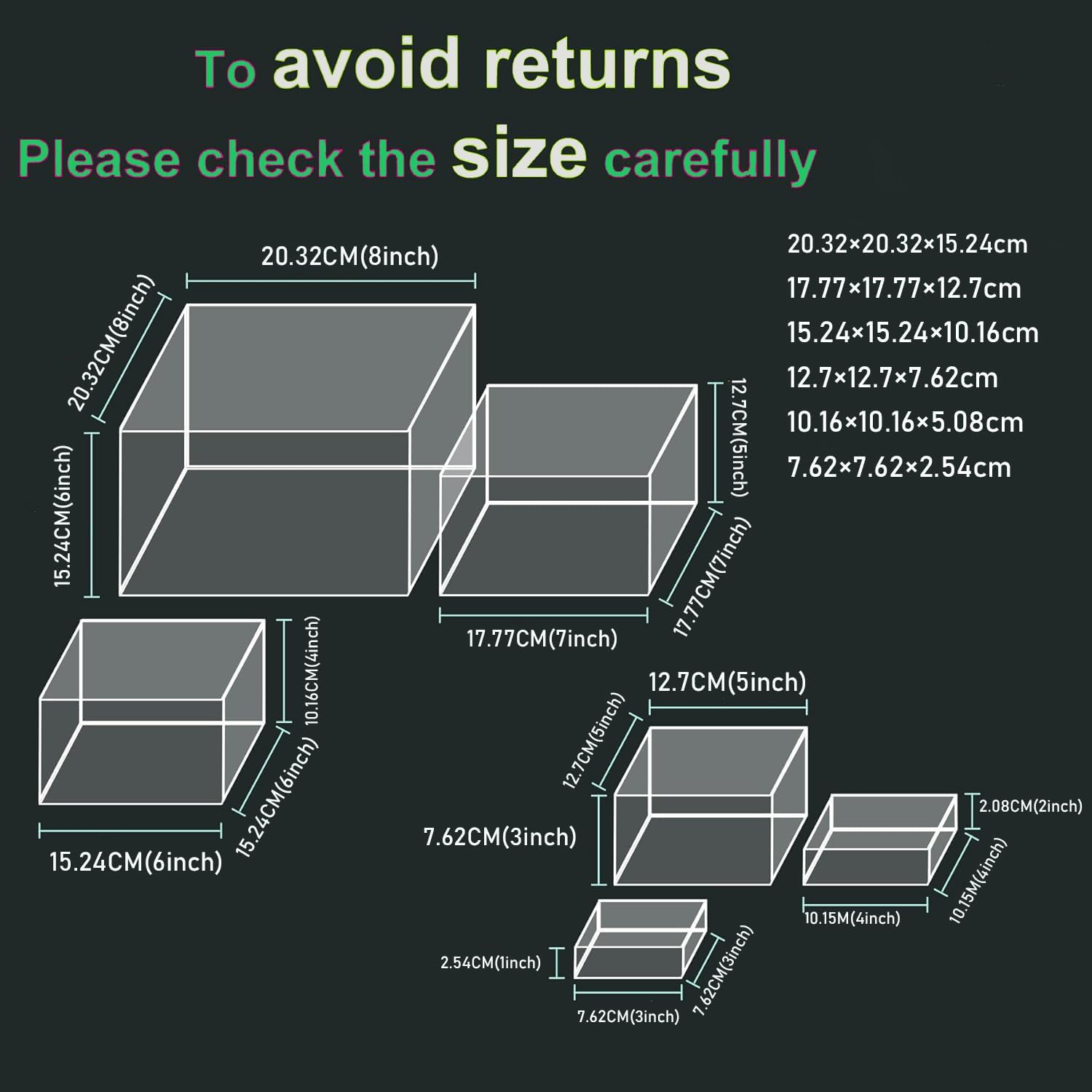 White Acrylic Display Risers Set of 6, Square Pedestal Stand for Perfume, Cake, Jewelry, Table Decor or Retail Showcase