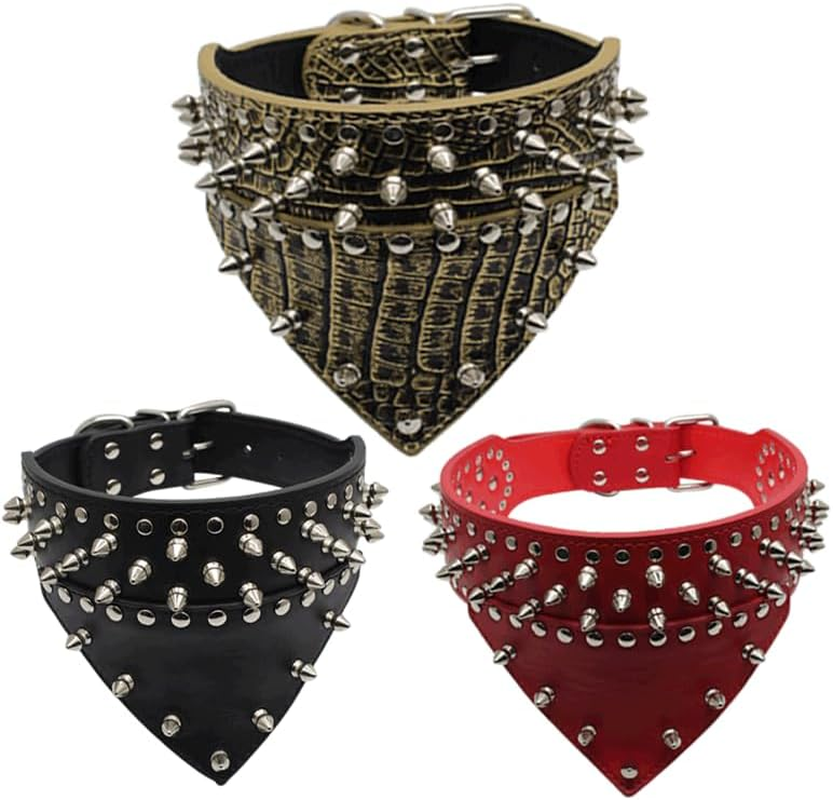 Width Bandana Style Scarf Leather Dog Collar, Spiked Studded Fit Dalmatian Pit Bull Terrier (Black, One Size(56 * 5CM)) image number 1