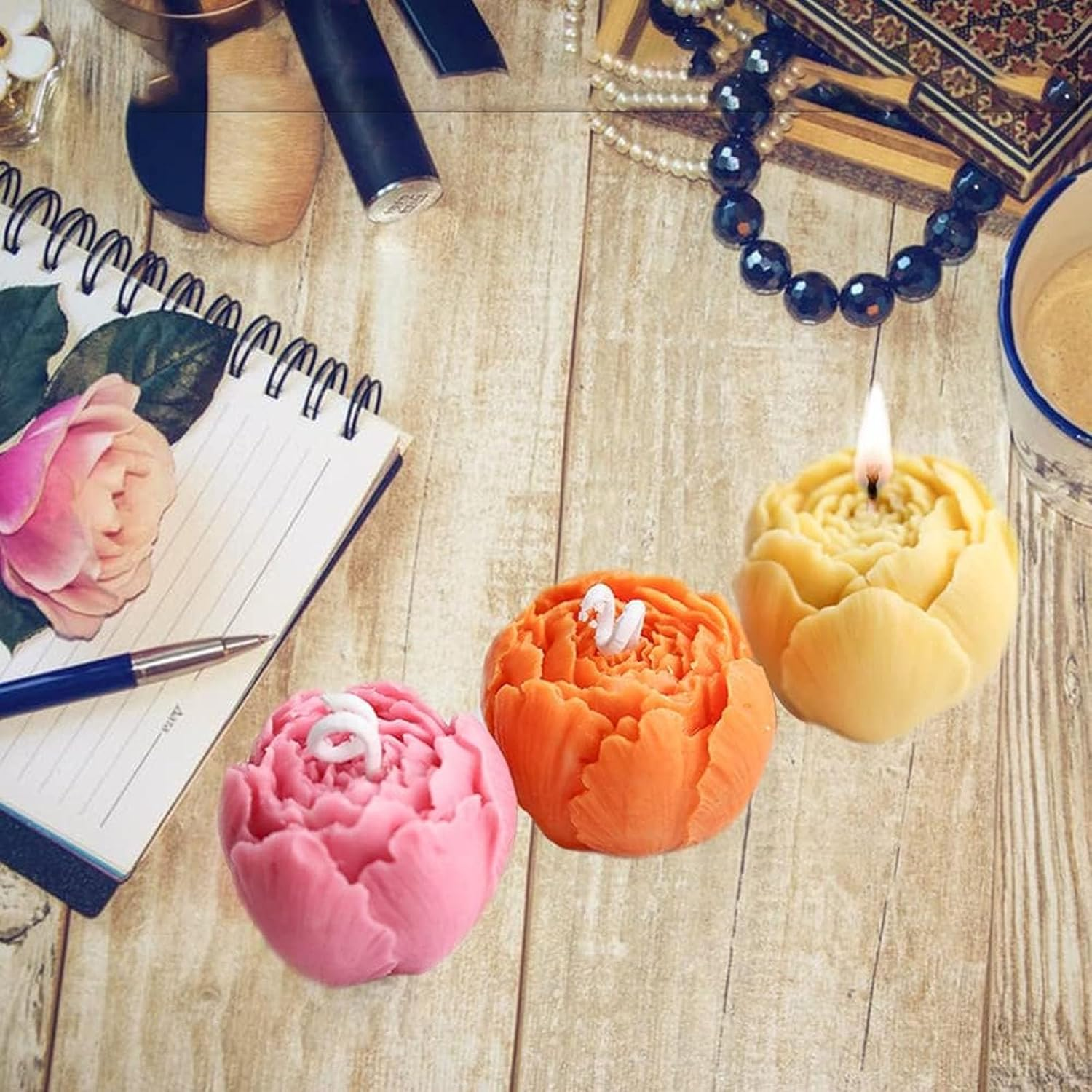 6 Pcs Flower Silicone Mold,Bloom 3D Rose Flower Silicone Molds for Resin Candle Mold,Soap Candle Making,Flower Silicone Mold Crafts Making Supplies for Valentine'S Day Gifts