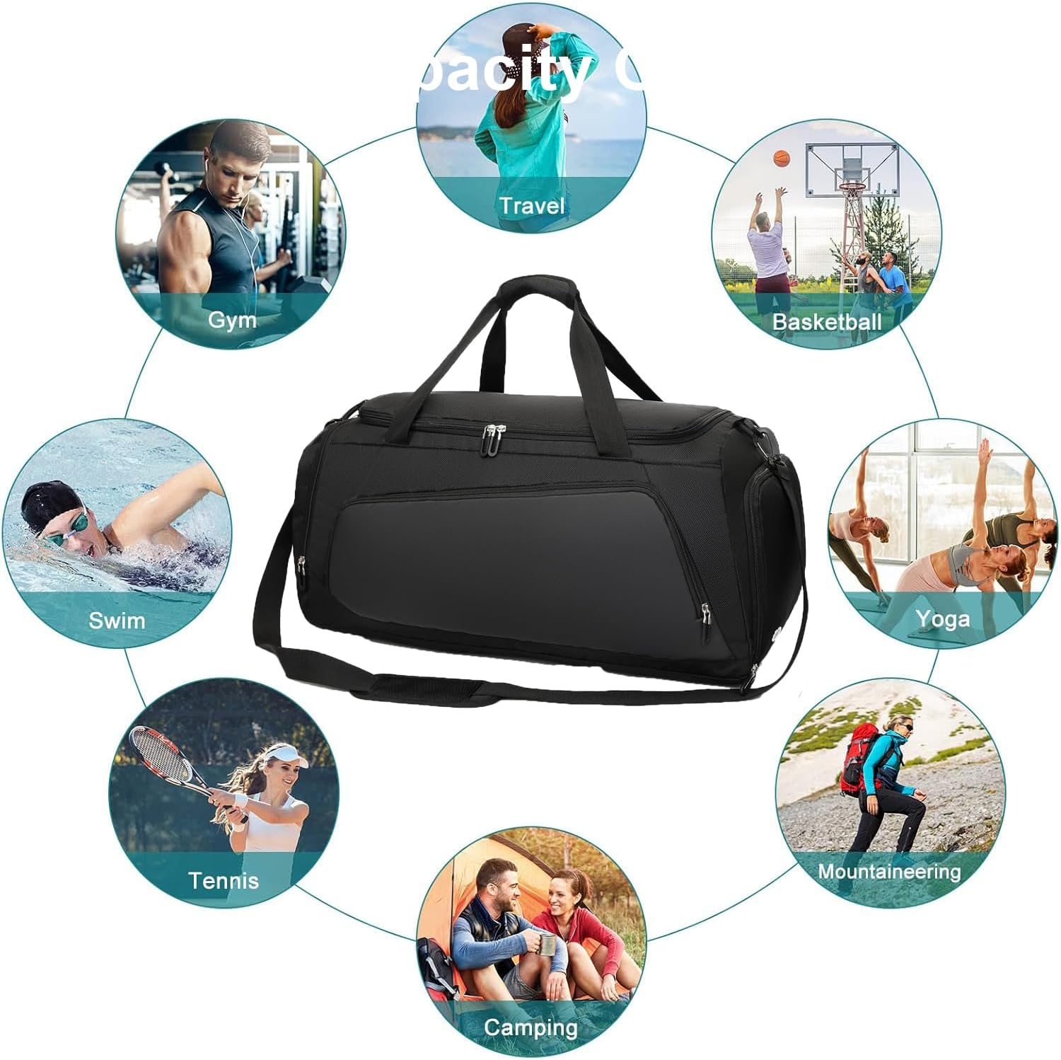 LEFAFA Gym Bag with Shoe Compartment, Large Travel Duffle Bag for Men and Women, Sports Travel Bags with Wet Pocket, Multipurpose Weekender Overnight Bags for Workout Fitness Travel, Black, Classic image number 1