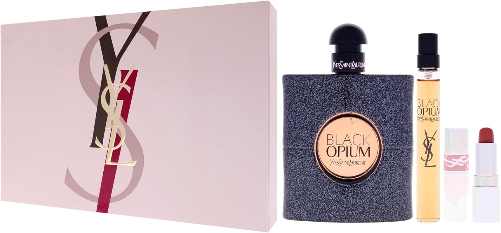 Black Opium by Yves Saint Laurent for Women - 3 Pc Gift Set 3Oz EDP Spray, 0.33Oz EDP Spray (Mini), 0.04Oz Rouge Pur Couture Lipstick - Nu Muse