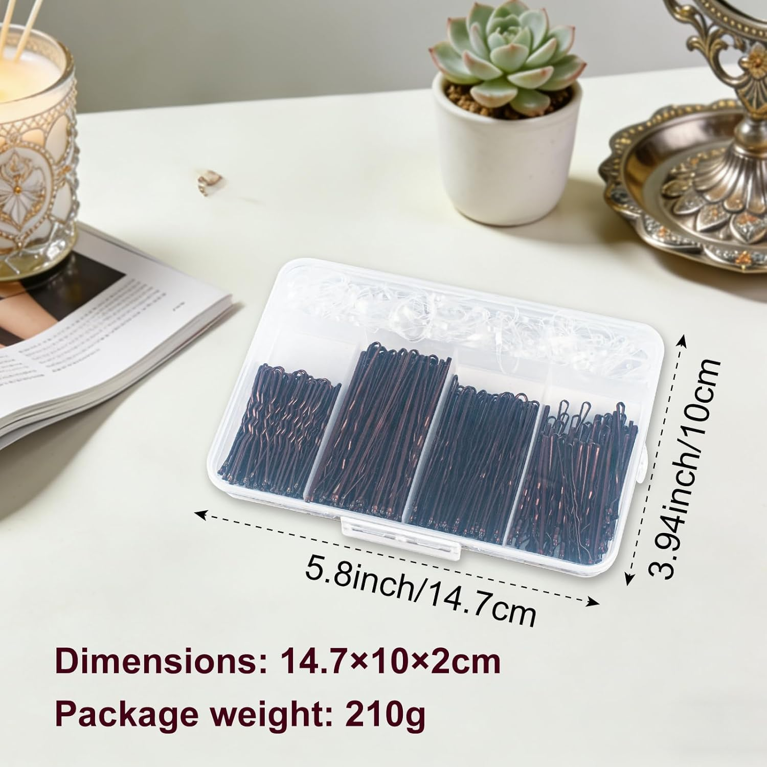 Pack of 200 Hair Pins Bobby Pins Brown Hair Clips Hair Pins for Women Lady Girls Hair Accessories Bun Pins with 100 Pieces Invisible Clear Hair Bands (Brown) image number 2