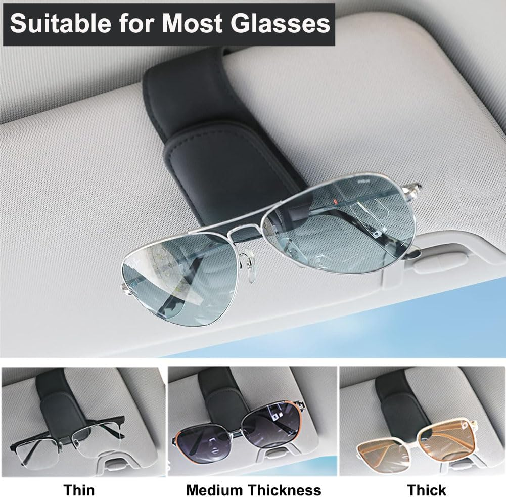Reelau 2 Pack Sunglasses Holders for Car Sun Visor, Magnetic Leather Glasses Eyeglass Hanger Clip for Car, Ticket Card Clip, Car Visor Accessories (Black) image number 4