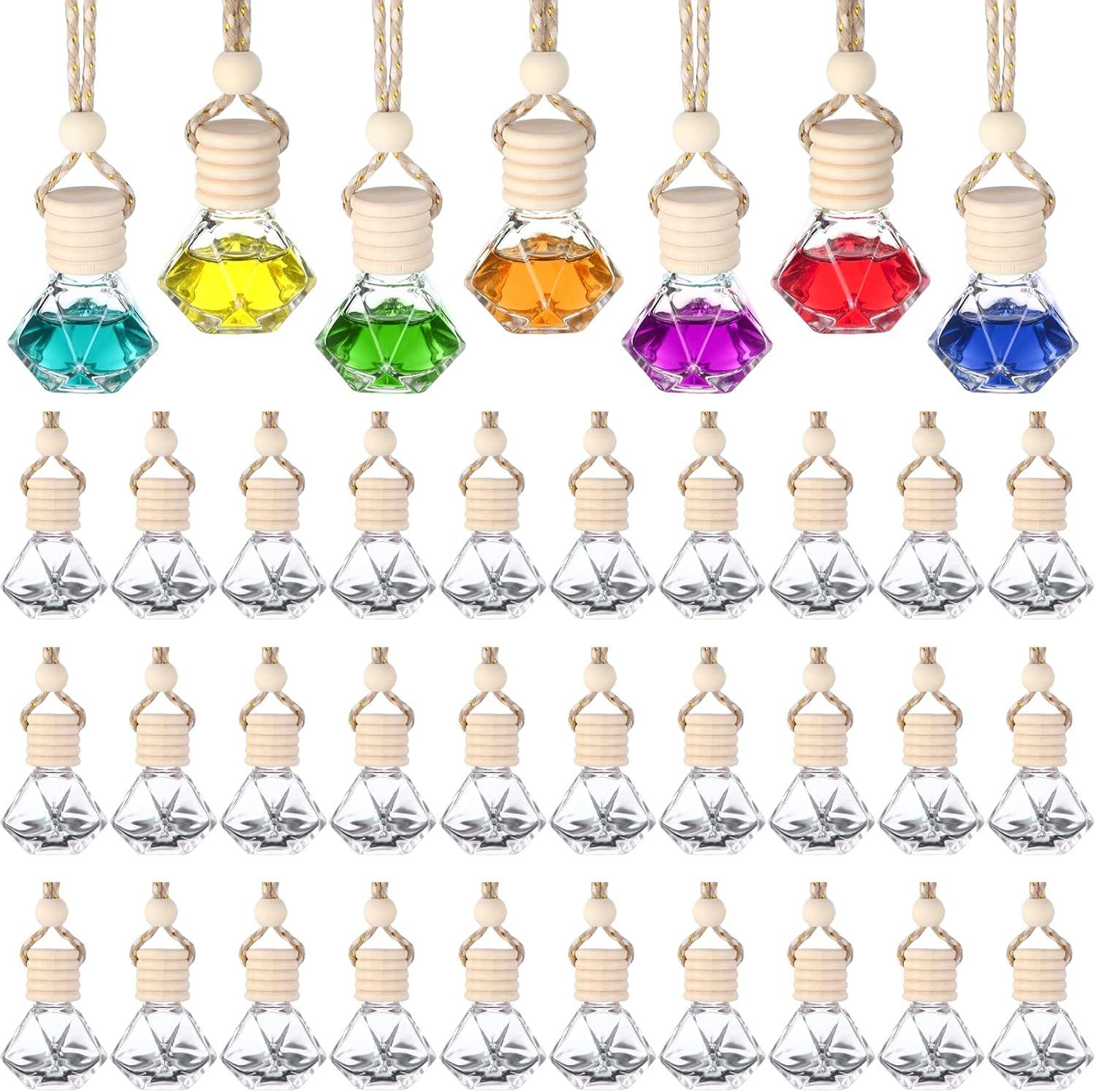 60 Pcs Hanging Car Air Freshener Car Diffuser Bottles Empty Glass Perfume Bottles Air Freshener Diffuser Bottle Pendant for Essential Oils Fragrance Aromatherapy Bottle Ornament Decor (Classic Style) image number 5