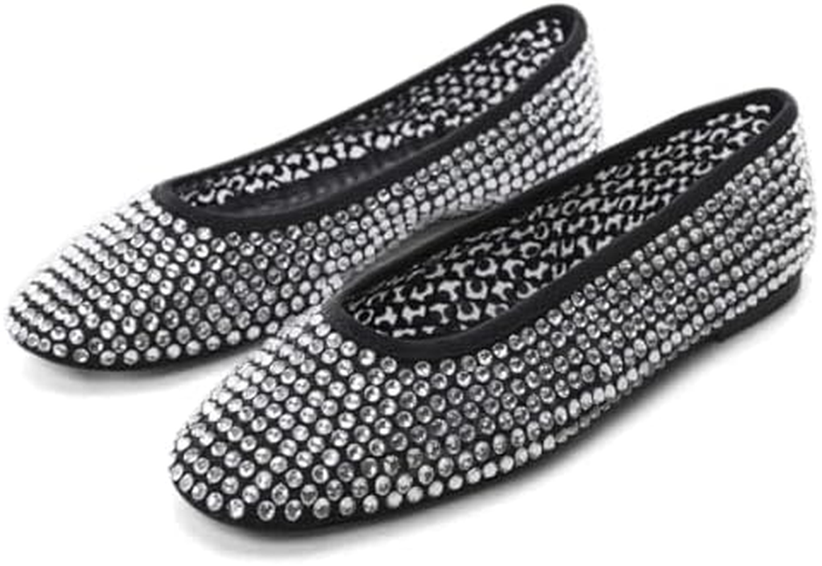 MICIFA Ballet Flats for Women,Rhinestone Flat Shoes Sparkly Ballerina Shoes Mesh Glitter Casual Wedding Dress Flats image number 3