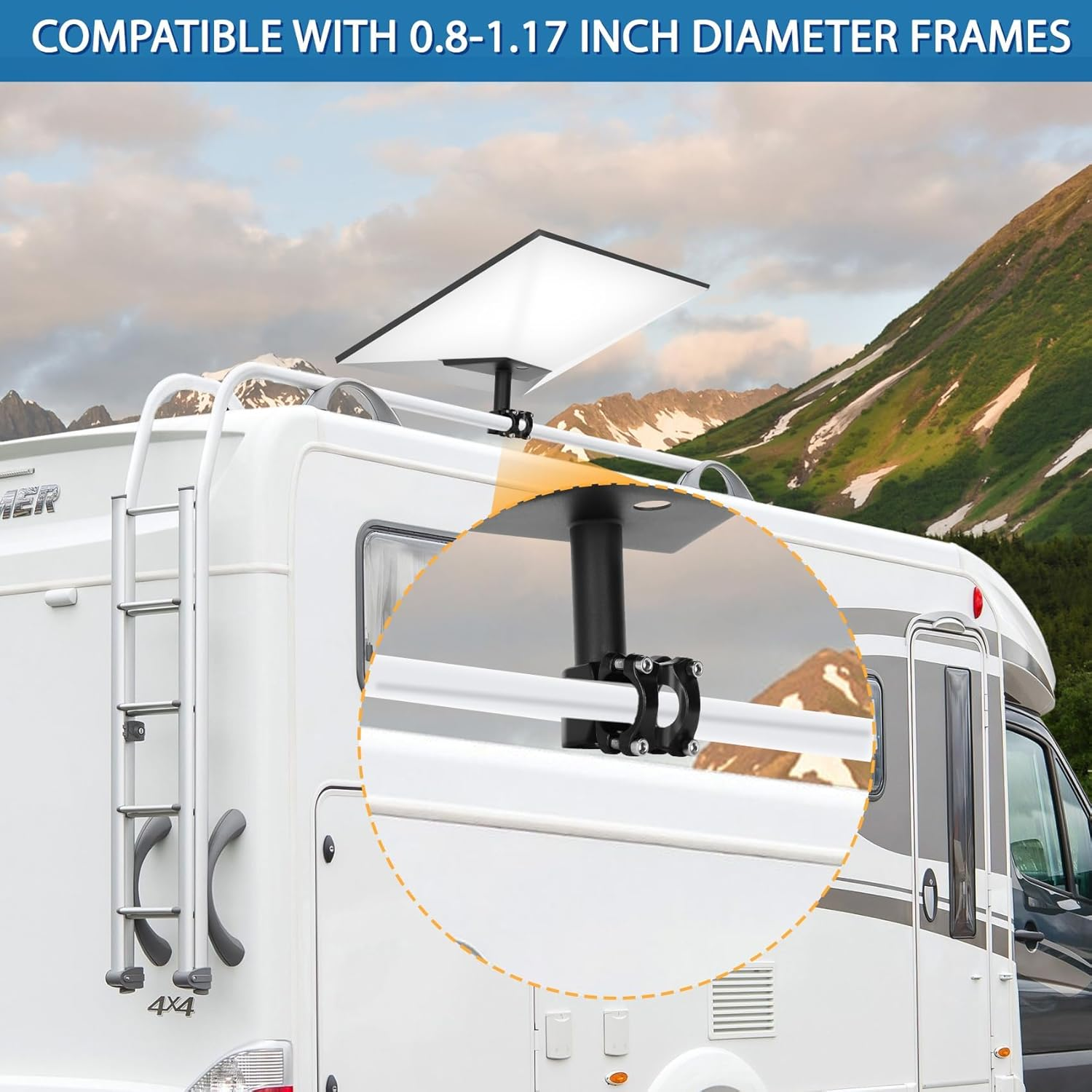 Starlink Gen 3 Roof Rack Mount, Load Capacity up to 200 Pounds, Starlink Gen 3 RV Ladder Mount, Suitable for Pipe Diameters of 0.8-1.17In, Starlink Gen 3 Mount, Suitable for Rvs, Any Horizontal Bar image number 1