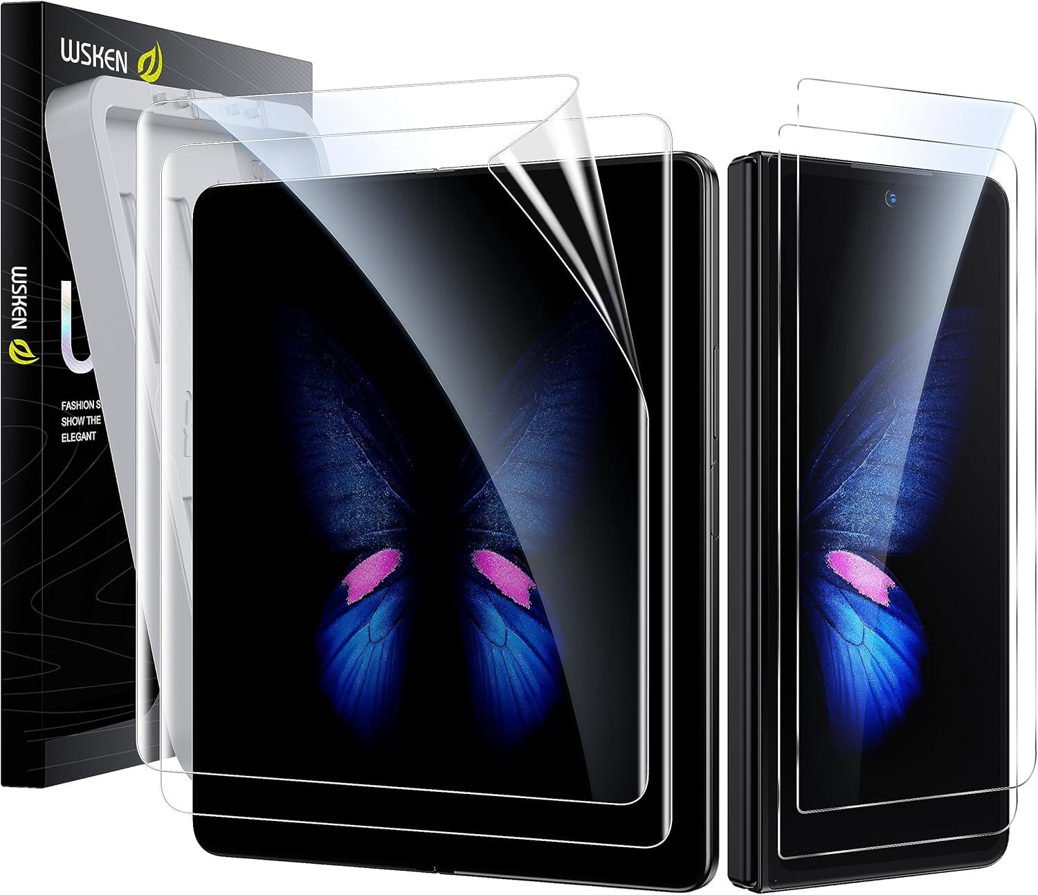 WSKEN for Samsung Galaxy Z Fold 5 / Z Fold 4 Screen Protector, [Easy to Install][Bubble Self-Extinction] inside Soft TPU Film+2 Pack Front Tempered Glass No Creases,No Bubbles image number 4