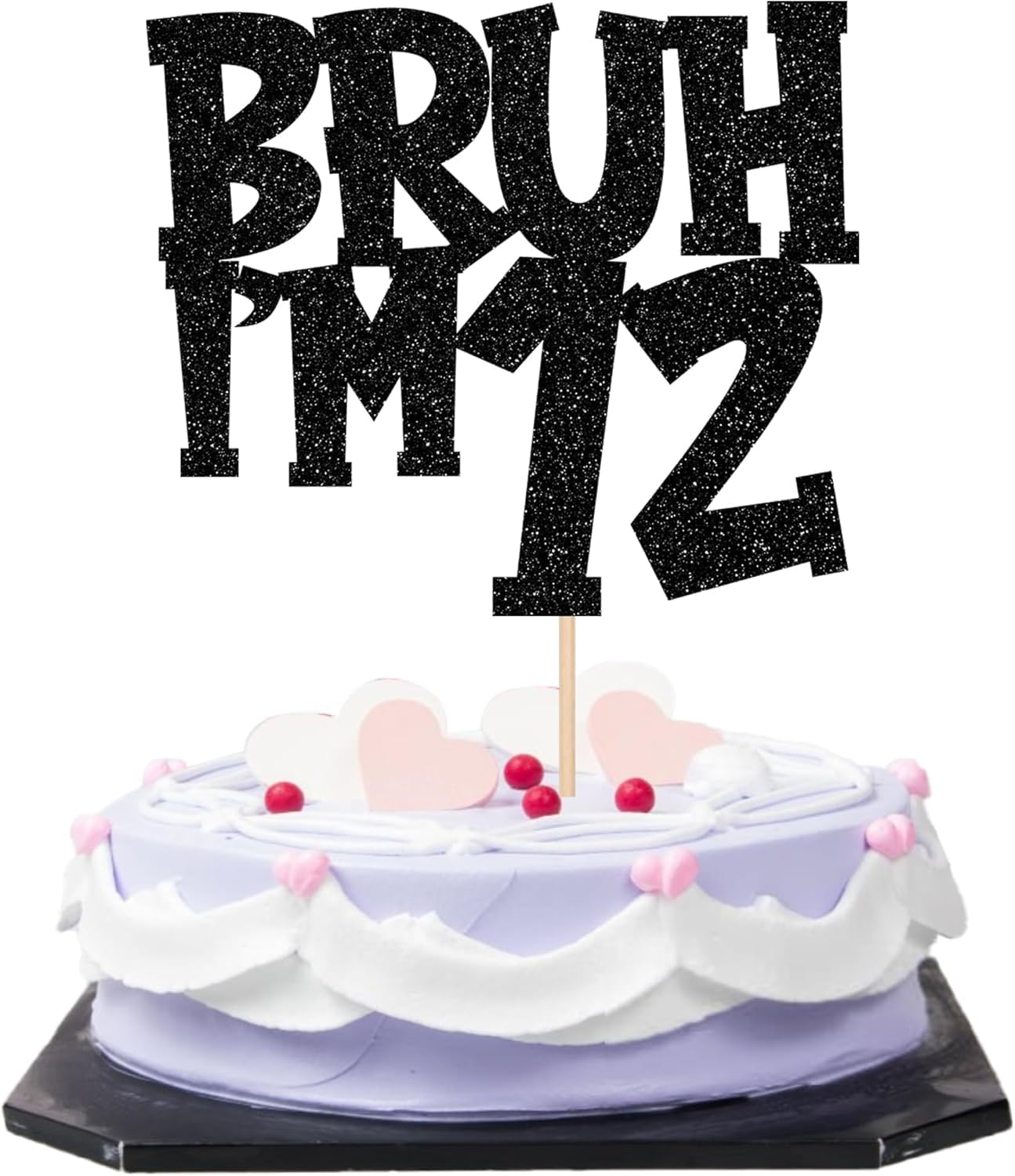 SYKYCTCY 1 Pack Black Glitter Bruh I'M 16 Cake Topper Glitter Cheers to 16Th Cake Pick Funny 16Th Cake Decorations for Happy Birthday Party Supplies Black