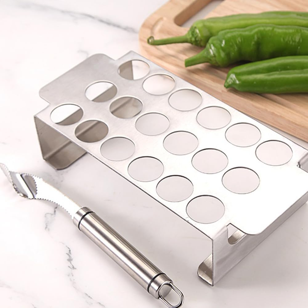 2 Pcs Stainless Steel Chili Grills with 2 Jalapeno Corer Tools, Outdoor BBQ Non-Stick Grills, Jalapeno Popper Holder for Grills, Perfect for Cooking Chili, Chicken Legs, 18 Funnel Holes Grill Tools image number 5