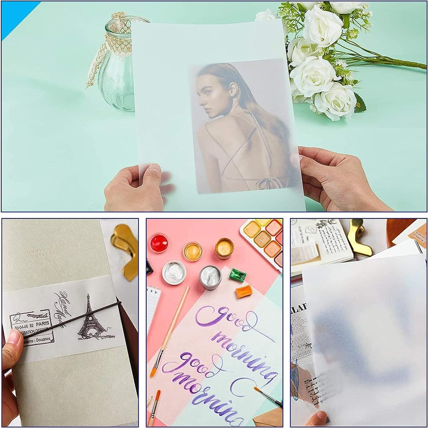 Tracing Paper, 250 Sheets Translucent Paper, Calligraphy Transfer Paper for Copying Comic Drawing Animation image number 5