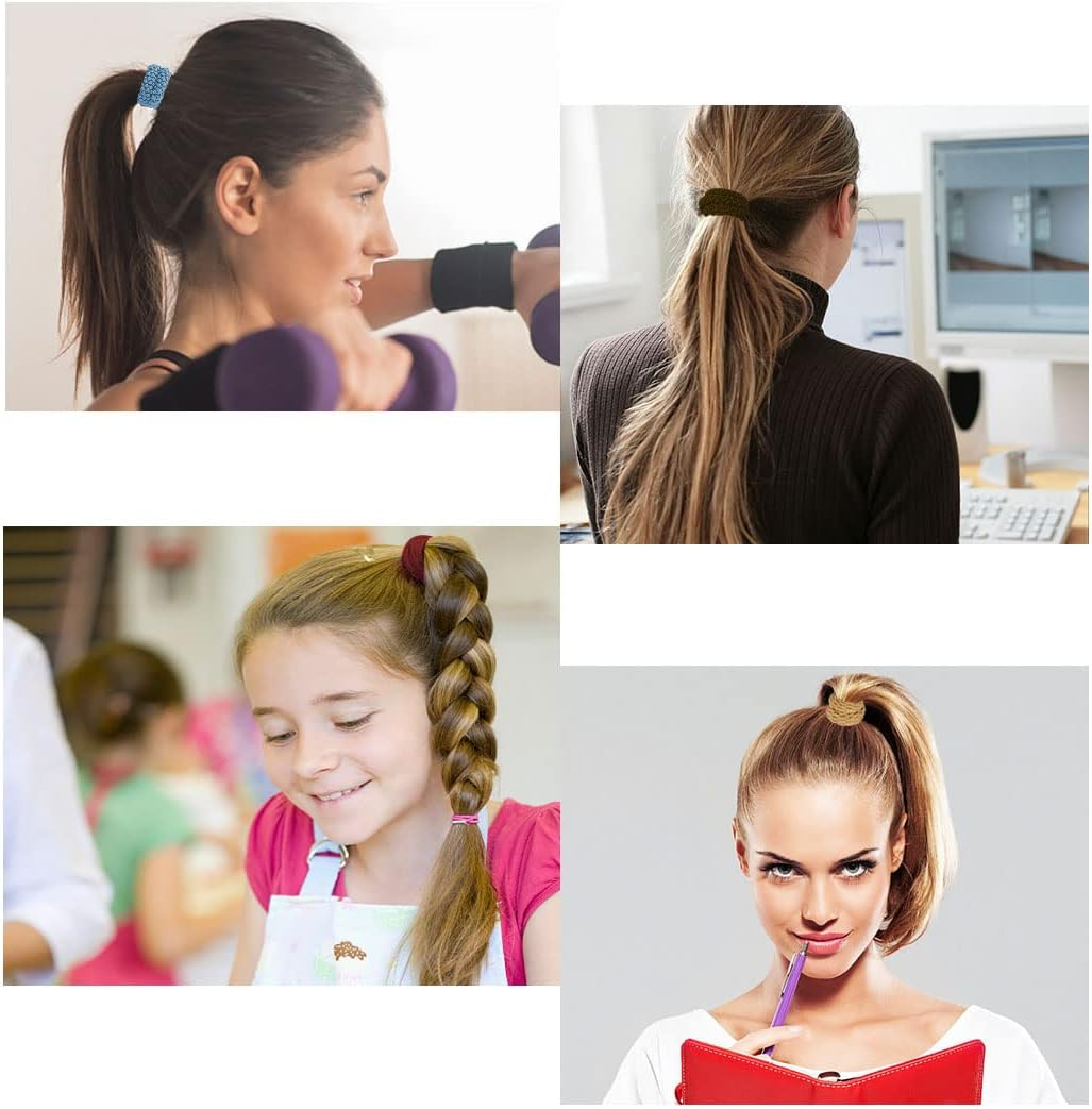 Pack of 10 Thick Cotton Hair Scrunchies, FUKPO Seamless Hair Bands, Elastic for Women, Girls, Stretchy Ponytail Holder, Braid Bobbles, No Kinks, Non-Slip Hair Elastic Bands (Mixed Colour) - Pink, Champagne, Red, Blue, Brown image number 6