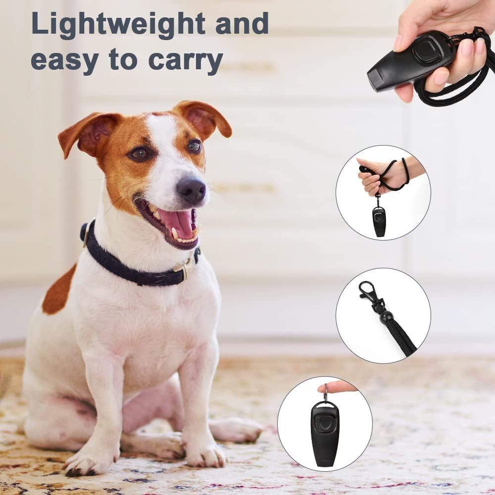 Vsshe Dog Training Clickers, 2 Pack Pet Clicker 2-In-1 Trainer, Practical Pet Training Tools with Lanyard, Effective Pet Supplies Whistle and Clicker for Dogs Cats Birds Puppy Training (Black)