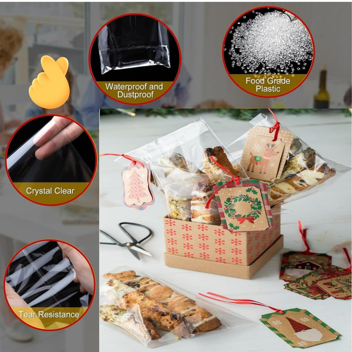 Wujzkisster 200 Pcs Clear Self Sealing Cellophane Bags 5X7 Inches Resealable Plastic Poly for Packaging Treats Gifts Candy Bread Etc (13 X18) image number 2