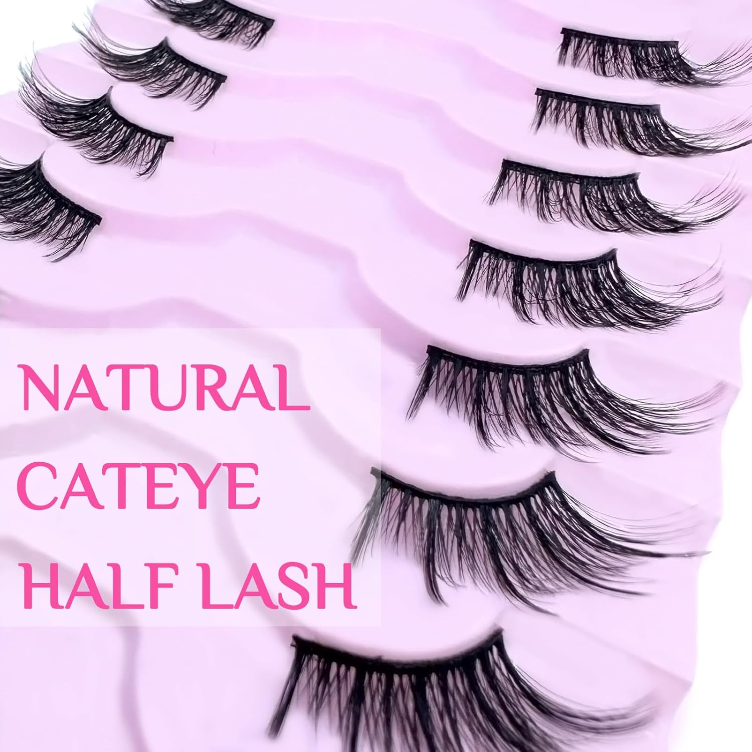 Half Lashes Natural Look Cat Eye 16 Mm Wispy Thin Band Manga Lashes 10 Pairs False Eyelashes Cateye Half Eyelashes image number 5