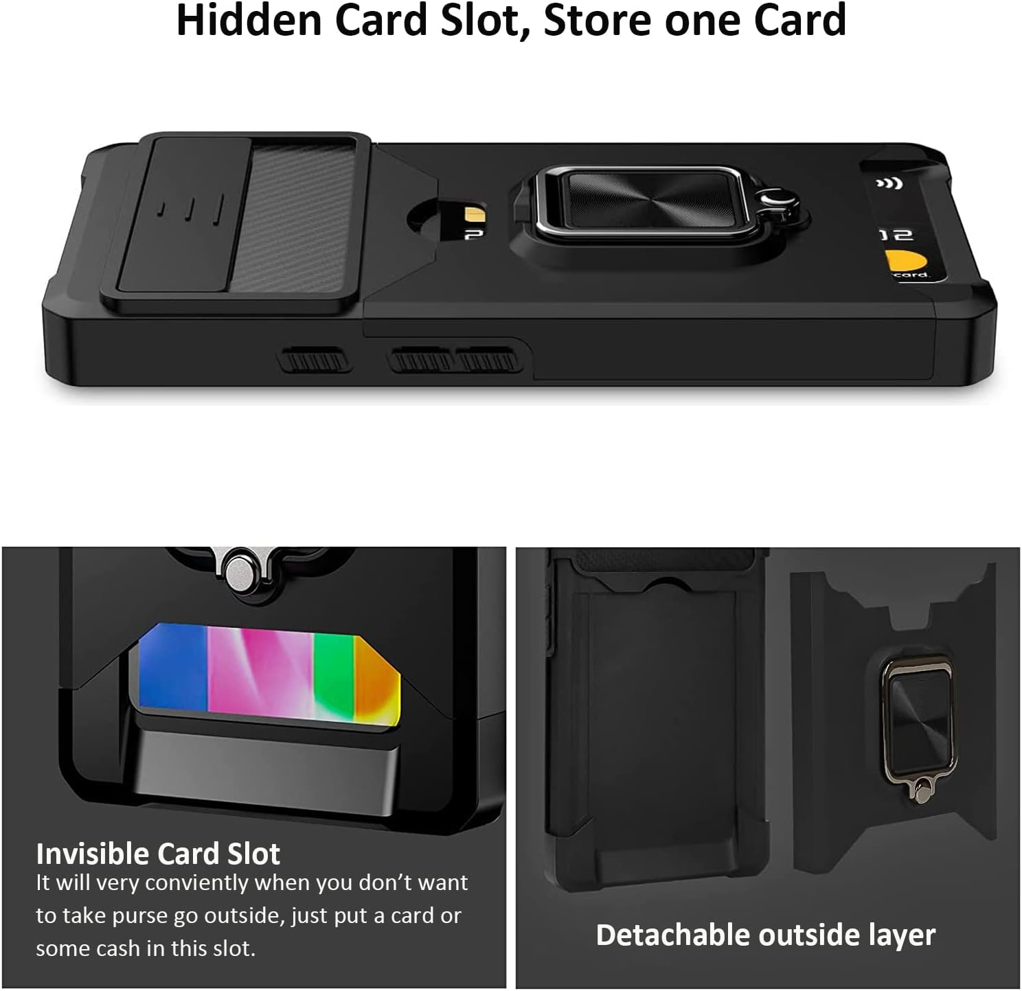 For Google Pixel 7 Pro Case with [Card Holder Slot][Stand Kickstand Ring][Sliding Window] Tough Slim Heavy Duty Defender Armor Shockproof Military Grade Dual Layer Pixel 7 Pro Case Cover image number 2