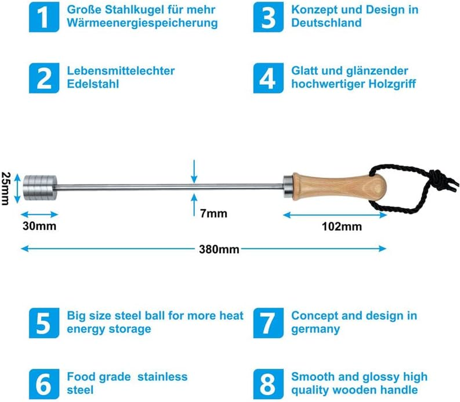 INDIAN STORE 24 Beer Spike Beer Caranelizer Beer Carameliser Beer Warmer Real Wood Handle 100% Food Safe and Rustproof Stainless Steel Ball (Shape 3) - Shape 2 image number 6