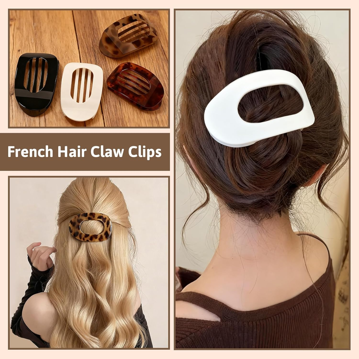 Tzylomirx 4 Pack Flat Leopard Hair Clips for Women, Matte Hair Claw Clips with Curved Design - Strong Hold for Thin Thick Hair, Hair Accessories for Girls - Ideal for Lying Driving (4 Colors) image number 5